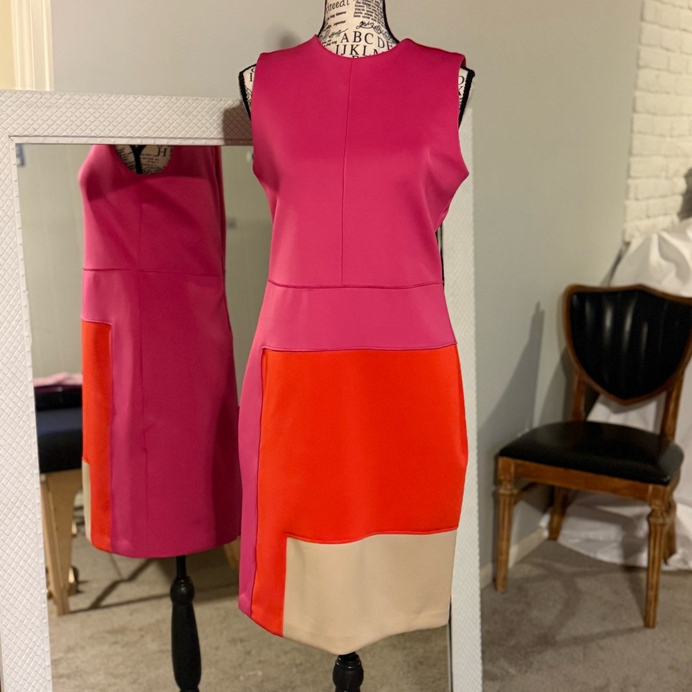 Reed Krakoff Sleeveless Color Block Scuba Jersey Sheath Dress
